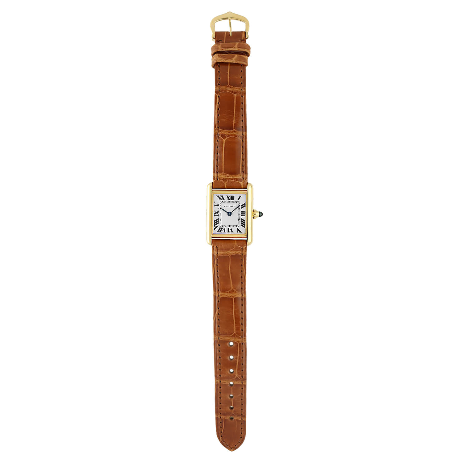 Cartier Tank Louis Small Yellow Gold Brown Strap Ladies Watch W1529856 in  2023